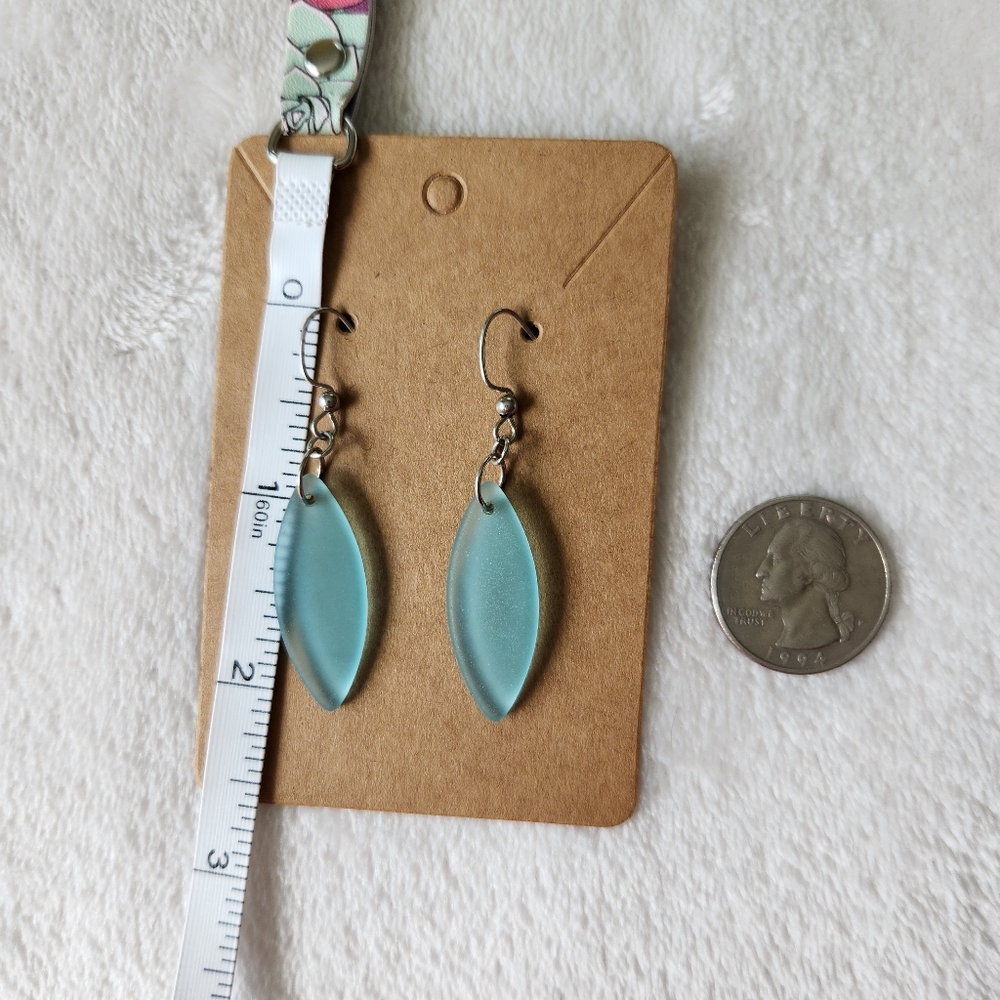 Light Blue Sea Glass Dangle Earrings - Picture 5 of 5